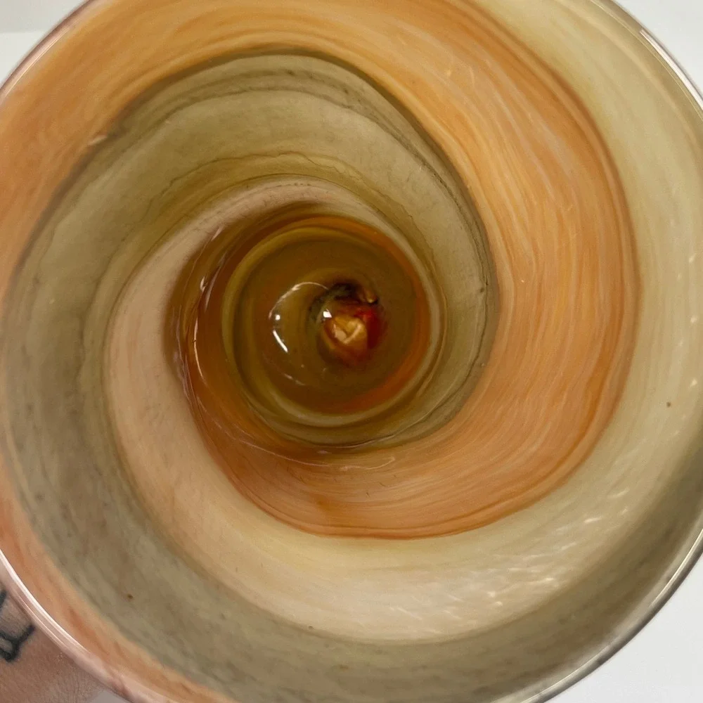 Vintage Art Glass Swirl Trumpet‎ Vase Orange Brown Earth Tones Hand Blown 9